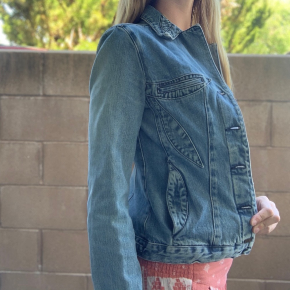 Mng Jeans Patchwork Jacket Size Small - image 4